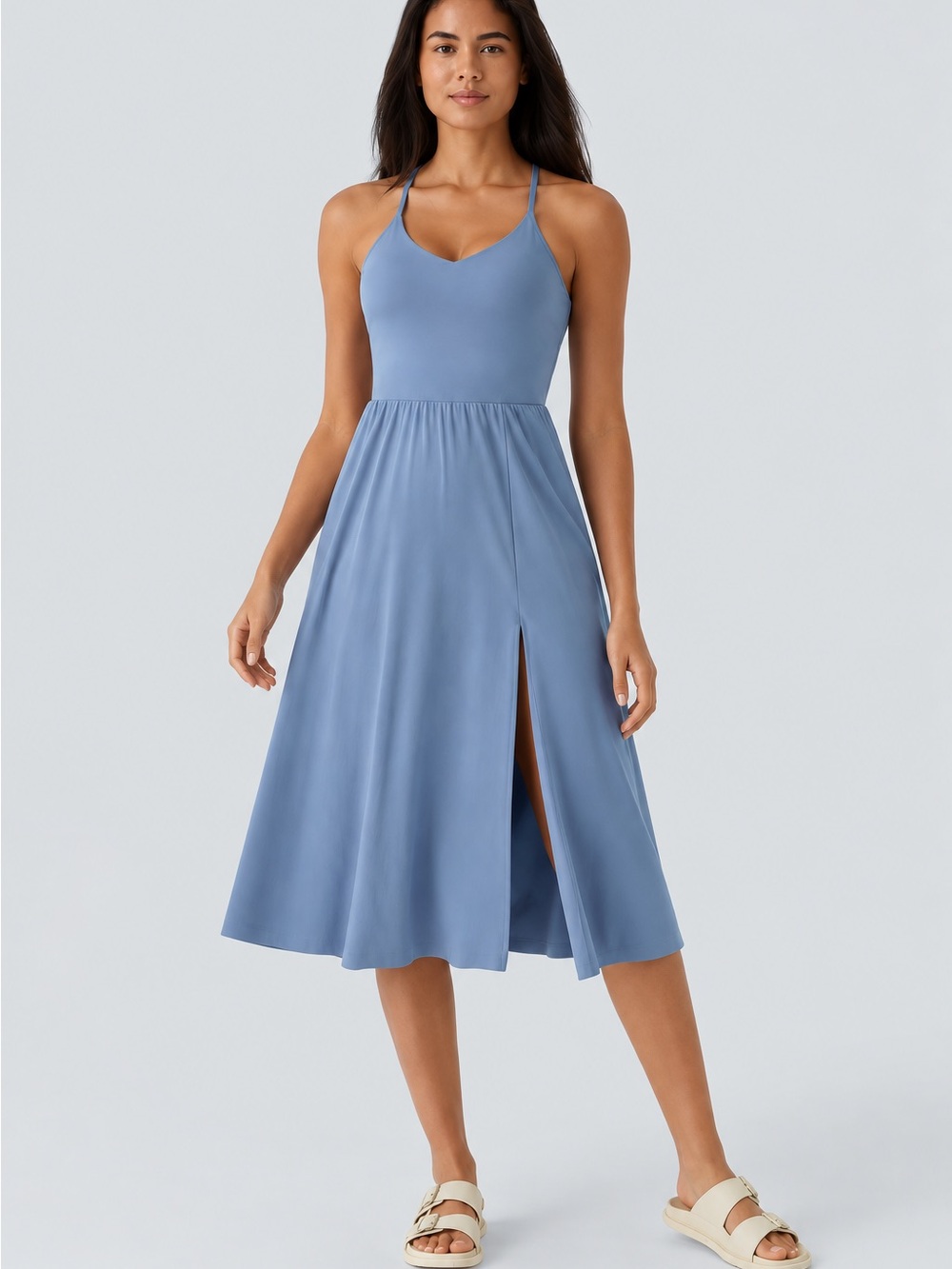 HALARA Dusty Blue Strappy Midi Dress